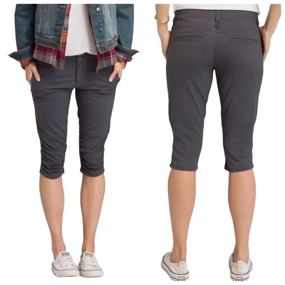 prAna Revenna Knicker Capri Pants Mid Rise Skinny Hiking Climbing Ripstop Gray 0 - Picture 1 of 6